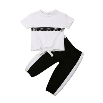 Dziecko dzieci dziewczyna piękna odzież 2 szt. zestaw casual z długim rękawem list t-shirt +spodnie legginsy dziecięce stroje 1-5Y