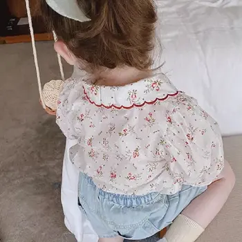 Dziewczyny koszule kwiaty świeże bluzki 2020 lato nowe małe dziecko krótki rękaw puff słodki bawełna odzież dla dziecka