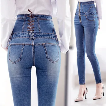 Dżinsy Kobieta Wysoka Talia Kobiety Duży Plus Rozmiar Wąskie Spodnie Jeans Spodnie Kobiety Damska Mama Wąskie Elastyczne Dżinsy Z Wysokim Stanem