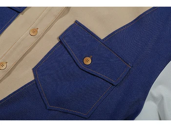 [EAM] Blue Women Contrast Color Big Size Blouse Nowość Lapel Long Sleeve Loose Fit Shirt Fashion Tide wiosna jesień 2021 1DA965