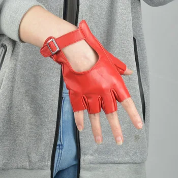 [EAM] kobiety czarny czerwony hollow fajne rękawiczki nowa sztuczna skóra osobowość moda przypływ Wszystko mecz 2019 jesień zima 1DC967