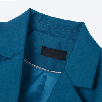 [EAM] kobiety niebieski przycisk opaska temperament marynarka nowy płaszcz z długim rękawem luźny krój kurtka, moda wiosna jesień 2021 1Z790