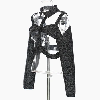 [EAM] luźny krój hollow Сплайсированные czarna kurtka nowy płaszcz z długim rękawem płaszcz kobiet moda przypływ wiosna jesień 2021 1DD4107