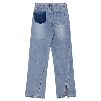 [EAM] szerokie nogi nieregularne długie gładkie niebieskie dżinsy nowe temat spodnie damskie z wysokim stanem moda przypływ wiosna jesień 2021 1DD2939