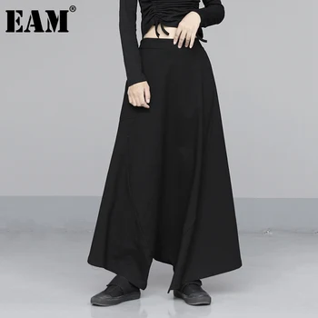 [EAM] wysoka elastyczna talia czarne paski długie spodnie nowe temat spodnie damskie moda przypływ wiosna jesień 2021 1N561