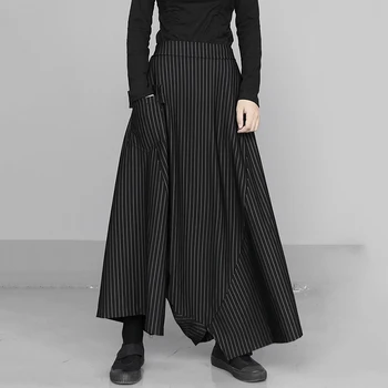 [EAM] wysoka elastyczna talia czarne paski długie spodnie nowe temat spodnie damskie moda przypływ wiosna jesień 2021 1N561