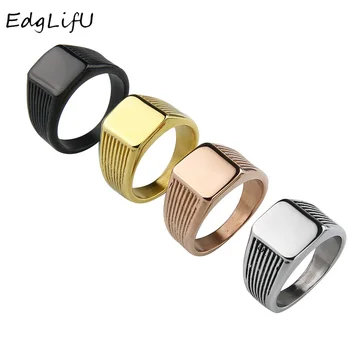 EdgLifU męskie srebrny pierścień grupa proste, geometryczne pierścienie czarne wykończenie ze stali nierdzewnej dobre polerowane pierścień biżuteria dla mężczyzn prezent