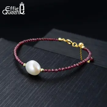 Effie Queen 925 srebrne koraliki bransoletki kamień naturalny czerwony granat z słodkowodne perły bransoletka damska biżuteria srebrna 2019 BB48