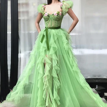 Eightale Green Prom Dresses 2020 pasek spaghetti kwiaty A-Line dziewczyna sukienka na bal sukienka abendkleider