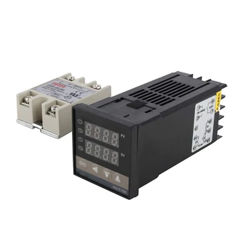 ELEG-cyfrowego PID regulator temperatury zestaw podwójny cyfrowy wyświetlacz REX C100 termostat + 40Da przekaźnik SSR+ typ K sonda czujnik