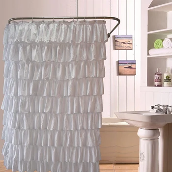 ELEG-prosty kolor wodoodporny falista krawędź zasłony prysznicowe Potargane dekoracja zasłony łazienkowe