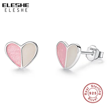 ELESHE 925 srebro kolczyki pręta dla kobiety, dziewczyny, dzieci, różowa emalia miłość, Serce, małe kolczyki букле d ' nazywany oreille Femme prezenty