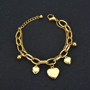 ELSEMODE kochanka serce wielowarstwowy łańcuch przedłuż koraliki bransoletki kolor złoty Bransoleta ze stali nierdzewnej dla kobiet prezent Pulsera