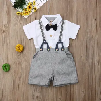 Emmababy 2szt Dziecko niemowląt Baby Boys wesele odzież z krótkim rękawem, topy, spodnie, stroje