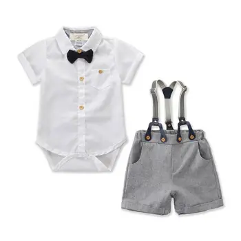 Emmababy 2szt Dziecko niemowląt Baby Boys wesele odzież z krótkim rękawem, topy, spodnie, stroje