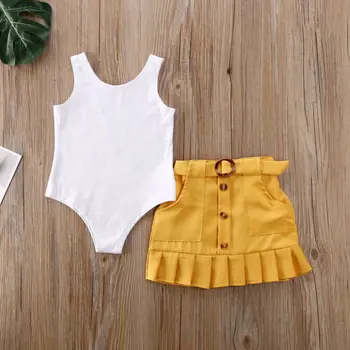 Emmababy Baby Summer Clothing Toddler Baby Girl Outfit Solid Bodysuit Romper + Button Skirt 2Pcs Solid Clothes Set