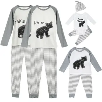 Emmababy Family Matching Long Sleeve Stripe Casual Pajama Outfit Parent-Child Cotton Sleepwear Nightwear