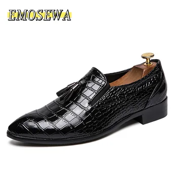 EMOSEWA Men Slip on Dress Office Wedding Shoes Men Pointed Toe Dress Leather Shoes Luxury Italian Style Formal Party Shoes 38-45
