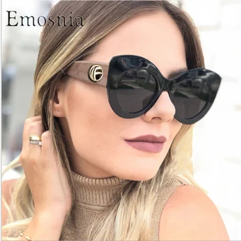 Emosina Cat Eye Sun Glasses Women Man 2018 New Fashion Big Frame Brand Gradient Designer Flat Highquality Black Color UV400
