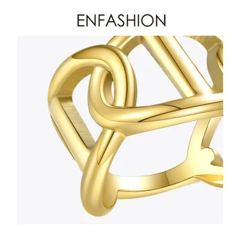 ENFASHION Punk Hollow Rings For Women Party Fashion Jewelry ze stali nierdzewnej w kolorze złotym gięte pierścień 2020 Anillos Mujer R204056