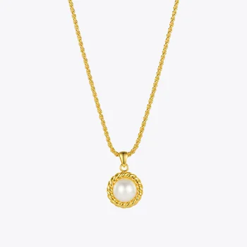 ENFASHION Twist perłowe naszyjniki Dla kobiet złoty kolor koło wisiorek naszyjnik 2020 moda biżuteria boże Narodzenie Naszyjnik P203170