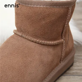 Ennis klasyczne damskie buty zimowe z naturalnego futra rakiety śnieżne ciepłe buty zamszowe, skórzane botki na płaskiej podeszwie buty Damskie nowe 2020 SN01