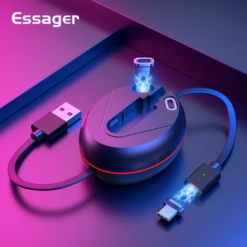 Essager 3 w 1 chowany magnetyczny kabel Micro USB Type C kabel 3A szybkie ładowanie Magnes ładowarka telefon komórkowy przewód transmisji danych kabel
