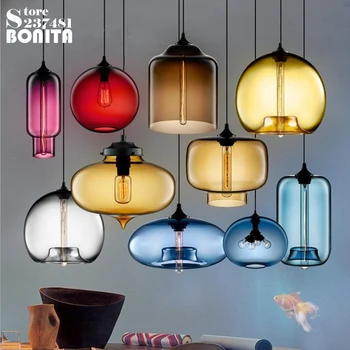 Europa północna prosta przezroczyste szkło lampy wiszące do jadalni kolorowe goldfish bowl przewód wisząca szkło przezroczyste