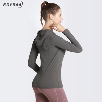 F. DYRAA joga bluza kobiety z długim rękawem z kapturem sport siłownia koszulka fitness topy odzież sportowa sportowe bluzy szybkoschnący strój sportowy
