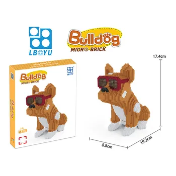 Fajne okulary buldog, Pies, zwierzę Czerwony zwierzątko DIY model 3D mini małe bloki Diament budulcem dla dzieci