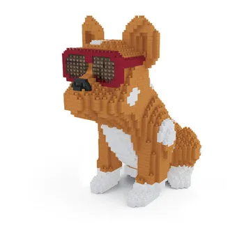 Fajne okulary buldog, Pies, zwierzę Czerwony zwierzątko DIY model 3D mini małe bloki Diament budulcem dla dzieci
