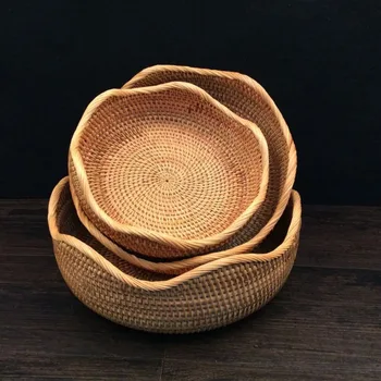 Faliste ręcznie bambusowe sito owoce chleb koszyk zasobnik do przechowywania, bambus rzemiosło biżuteria suszenia bambus Home Decor9