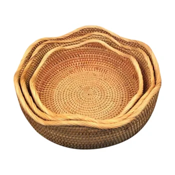 Faliste ręcznie bambusowe sito owoce chleb koszyk zasobnik do przechowywania, bambus rzemiosło biżuteria suszenia bambus Home Decor9