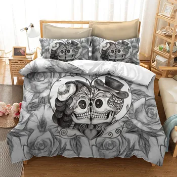 Fanaijia Couple kissing Skull komplety pościeli queen size Sugar skull kołdrę łóżko cool skull bedline AU US size bed
