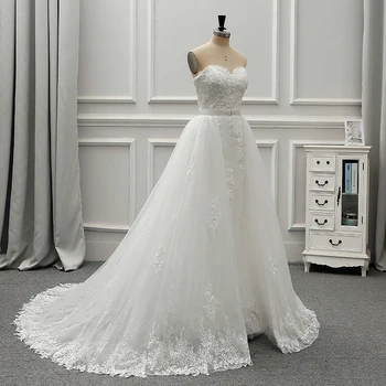 Fansmile New Luxury Vintage Lace 2 in 1 ślubna 2020 suknia księżniczki, suknie ślubne Vestido De Noiva FSM-554T