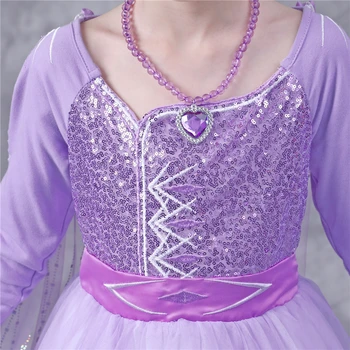Fantasia Girl Queen Elsa 2 Dress with Long Cloak Kids Fairy Cosplay Sofia Purple Dress Children Halloween Cekinami Rapunzel Dress