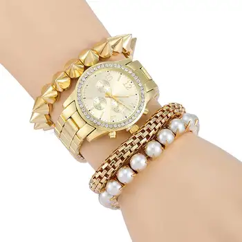 Fałszywe 3-Oczy 4 szt./kpl. brilliant bransoletką luksusowa suknia Kryształ kwarcowy zegarek damskie zegarki damskie zegarki damskie