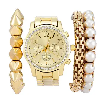 Fałszywe 3-Oczy 4 szt./kpl. brilliant bransoletką luksusowa suknia Kryształ kwarcowy zegarek damskie zegarki damskie zegarki damskie