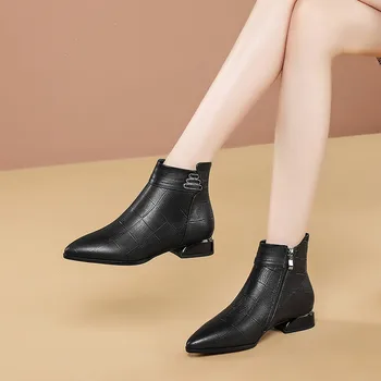 FEDONAS moda rhinestone damskie buty zimowe 2020 nowe skóra naturalna grube obcasy pompy klub nocny robocza, buty kobieta