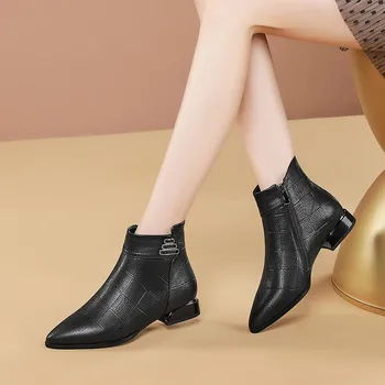 FEDONAS moda rhinestone damskie buty zimowe 2020 nowe skóra naturalna grube obcasy pompy klub nocny robocza, buty kobieta
