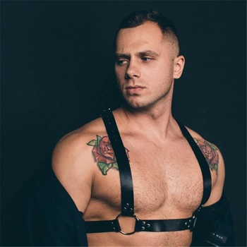 Fetysz faceci gej skórzane topy wiązka gotycki regulowany piersi ciało wiązka pasek Wielorowkowy punk rave stroje dla BDSM bondage gej