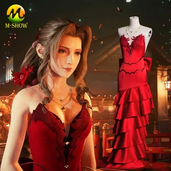 FF 7 Final Fantasy VII Aerith Gainsborough cosplay kostium czerwony pełne sukienki na Halloween kostiumy karnawałowe dla dorosłych kobiet