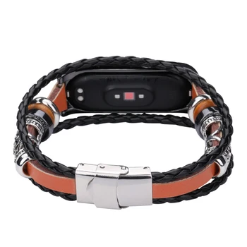 FIFATA Vintage Leather Bracelet For Mi Band 4 Mi Band 3 Strap Retro Wristband For Xiaomi Mi Band 4 Weave Rope Bands For MiBand 4