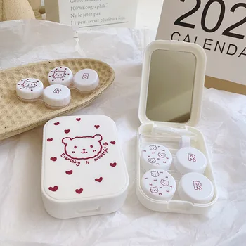 Figurka niedźwiedź soczewki kontaktowe etui z lusterkiem INS 2 podwójne pudełka kosmetyczne soczewki etui soczewki kontaktowe pudełko do przechowywania prezent