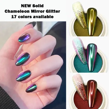 FlorVida New Solid Chameleon Magic Black Mirror Powder For Manicure Holograficzny Хромовый Pigment Kurz Ociera Się O Nail Design