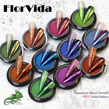 FlorVida New Solid Chameleon Magic Black Mirror Powder For Manicure Holograficzny Хромовый Pigment Kurz Ociera Się O Nail Design