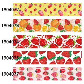 FLRARIBBON akwarela truskawki owocowy print taśma
