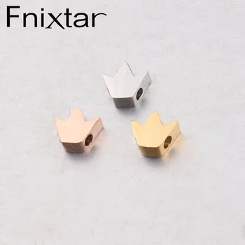 Fnixtar Small Crown Bead 1.8 mm Hole Beads lustro z polerowanej stali nierdzewnej DIY Crown Charms 7.3*8mm 20pcs/lot