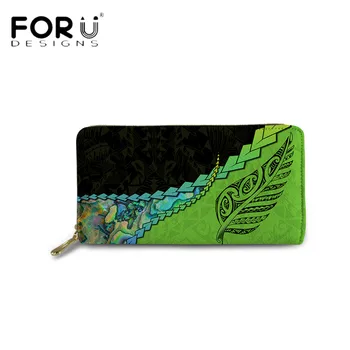 FORUDESIGNS 2020 Trend Style Women portfel Hawaje Polinezyjski wzór liści druku rocznika skórzany długi kopertówka portfel na monety Cartera