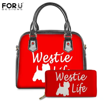 FORUDESIGNS West White Terrier Wzorzec damska sztuczna skóra codzienne Torebki damskie luksusowe markowe markowe torby na ramię i portfel